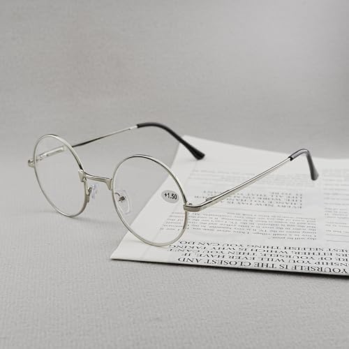 Reading Glasses for Women Men Retro Round Metal Frame + Glasses Strap