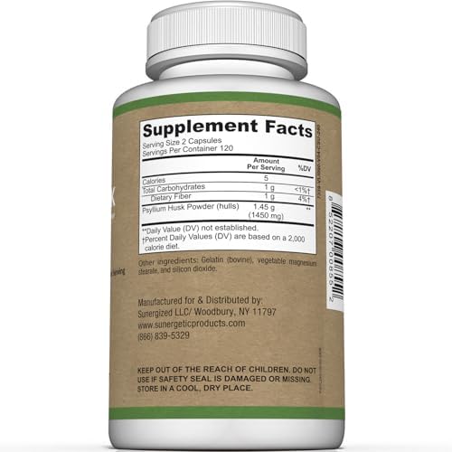 Premium Psyllium Husk Fiber Supplement 1450mg, 240 Capsules