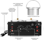 Portable Wax Warmer Machine for Painless Hair Removal, Women Men Professional Wax Heater with Adjustable Temperature Set, 40pcs Sticks, 2 Silicone Bowls (Black - Double Pots)
