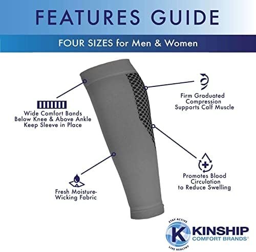 Compression Calf Sleeves For Men & Women | Calf & Skin Supports | Lower Leg Pain Relief | 1 Pair