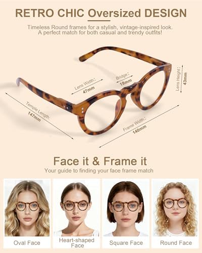 2 Pack Round Blue Light Glasses for Women, TR90 Computer Glasses with Spring Hinge for All-Day Comfort, Anti UV Glare & Eyestrain
