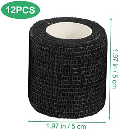 BESPORTBLE 12 Rolls Self Adhesive Elastic Bandages Wrap - Breathable Non-Woven Cohesive Bandage - 2 Inch Athletic Tape for Sports, Wrist, Ankle, Tattoo Grip Tape, Vet Wrap for Pets - Black White