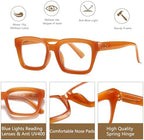 Readers for Women Fashion Style Square Reading Glasses with Spring Hinge Blue Light Blocking for Men Ladies