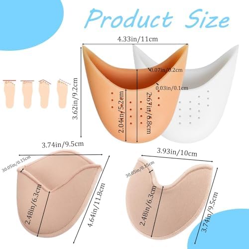 4 Pairs Ballet Toe Pads with Long and Short Styles, Toe Pads for Pointe Shoes, Ballet Toe Pads, Comfortable Cushioning for Ballerinas, Skin Tone and White Options