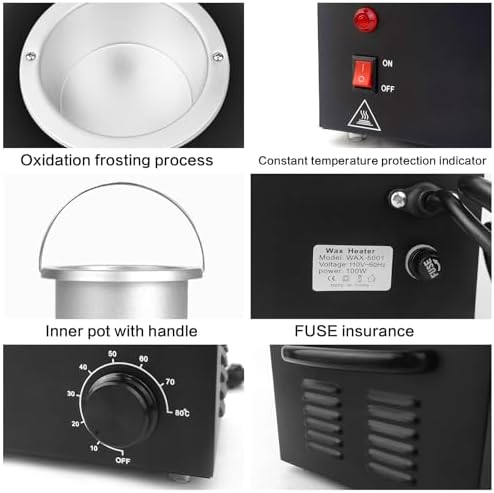 Portable Wax Warmer Machine for Painless Hair Removal, Women Men Professional Wax Heater with Adjustable Temperature Set, 20pcs Sticks, 1 Silicone Bowl (Black- Single Pot)