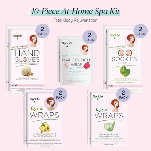 SpaLife 10 Piece Korean Face Mask & Moisturizing Hand Gloves Set | Foot Mask Socks for Dry Cracked Hands & Feet | Korean Skincare Cuticle Repair Mask Women | Self Care Gifts for Women | 10 Pack
