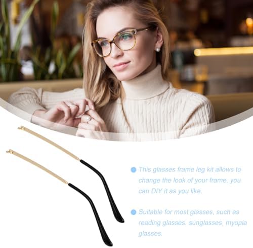 ULTECHNOVO Universal Metal Glasses Replacement Temples, 1 Pair Gold Eyeglass Arms with Plastic Tips, Professional Repair Parts for Sunglasses, Reading Glasses & Frames, Comfortable Fit
