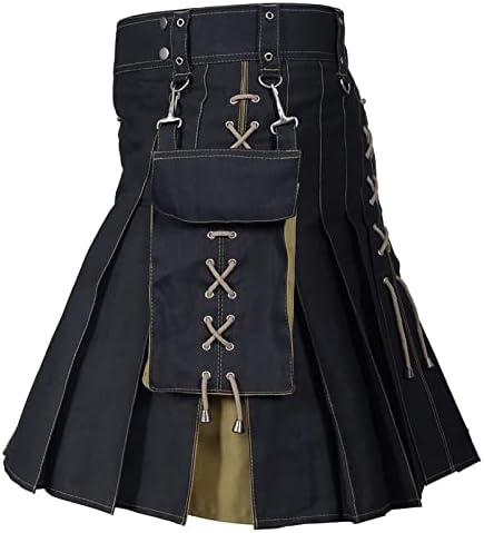 Vintage Scottish Kilt Men Plus Size Irish Hybrid Tartan High Waisted Utility Kilts Gothic Pleated Skirts with Pockets