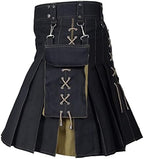 Vintage Scottish Kilt Men Plus Size Irish Hybrid Tartan High Waisted Utility Kilts Gothic Pleated Skirts with Pockets