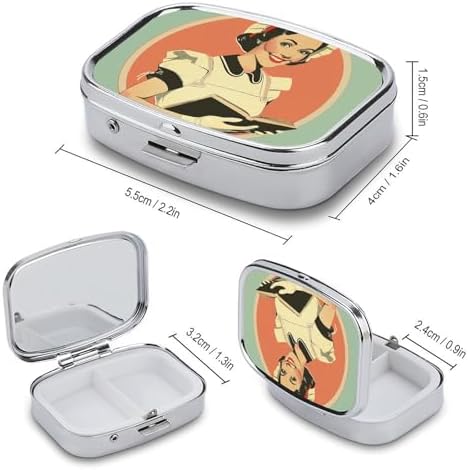 Pill Box Pill Case for Woman Weekly Pill Organizer Maid Holding A Book Small Pillbox Pill Container with 3 Compartments Portable Vitamin Holder Boxes for Travel Medicine Organizer