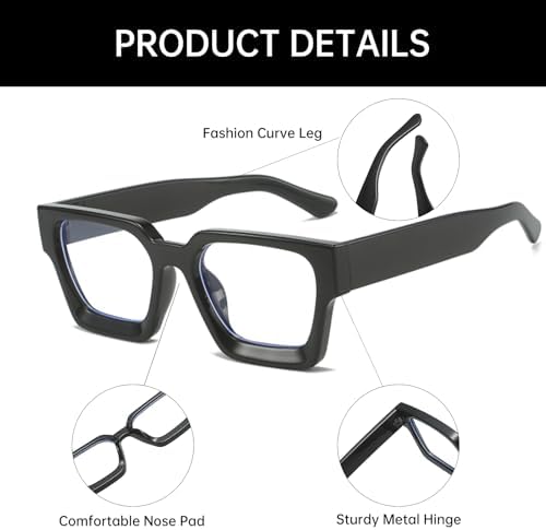 YAMEIZE Square Blue Light Glasses for Men Women Retro Chunky Thick Frame Blue Light Blocking Glasses Computer Eyeglasses