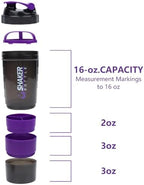 Shaker Bottle, Leak Proof Shaker Bottle for Protein Mixes,16oz 3 Layer Twist Off Cup with Pill & Supplement Storage, Gym Sports Cup for Protein Powder, Purple