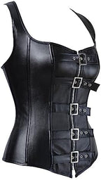 Grebrafan Women Steampunk Plus Size Leather Bustier Corset with Buckles