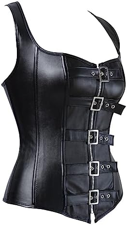 Grebrafan Women Steampunk Plus Size Leather Bustier Corset with Buckles