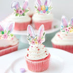 42Pcs Edible Easter Bunny Ear Cupcake Toppers Wafer Paper Happy Easter Cake Picks Easter Theme Birthday Party Spring Kids Cake Decorations