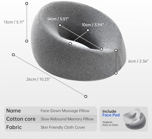 Face Down Pillows for Massage Table, Massage Headrest for Bed, Face Pillow for Stomach Sleeping, BBL Pillow After Surgery Post Eye Surgery & Vitrectomy Recovery, Removable Cover Grey