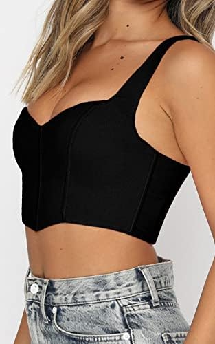 Women Y2k Corsets Square V Neck Double Lined Crop Tank Top Sexy Dance Tops