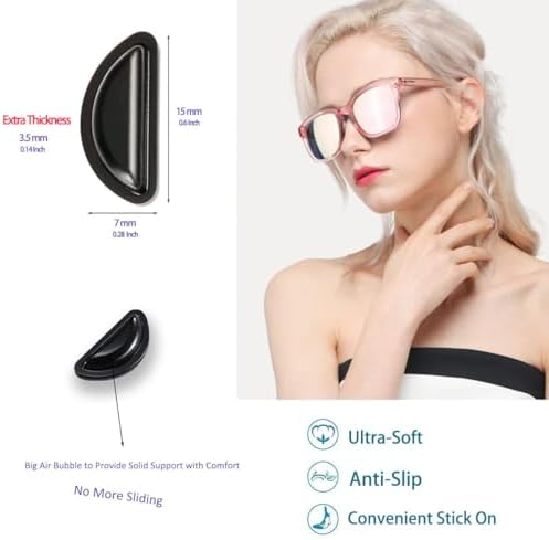 12 Pairs Airbag Cushioned Eyeglass Nose Pads, Adhesive Anti-Slip Nose Pads, Soft Silicone Nose Pad with Enhanced Sticky Backing for Glasses, Sunglasses, Eyewear (12 Black Pairs)