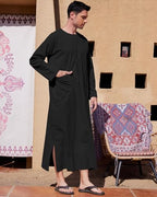 YAOHUOLE Kaftan for Men Long Sleeve Muslim Men Thobe Kaftan Thobe with Pockets
