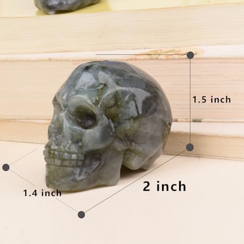 2 Inch Labradorite Crystal Skulls Decor,Human Skull Sculpture Statues Healing Crystal Decor,Halloween Skull Figurines,Home Office Decoration Christmas Meditation Gifts for Men Women