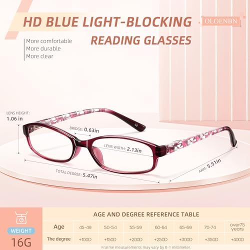 Reading Glasses for Women,6 Pack Blue Light Blocking Glasses for Women,Fashion Readers with Spring Hinge Eyeglasses