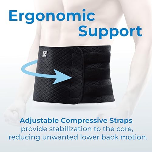 LP SUPPORT 727CA Extreme Back Support with Stays - Compression Support for Lumbar/Lower Back - Hook and Loop Closure (Black - Free size)