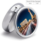 Las Vegas Night Pill Box Small Metal Pill Case for Purse Or Pocket 3 Compartment Pill Organizer Portable Travel Pillbox Mini Pill Container Holder to Hold Vitamins Fish Oil