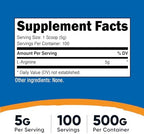 Nutricost L-Arginine Powder 500 Grams (1.1lbs) - Pure L-Arginine Powder - 5000mg Per Serving; 100 Servings