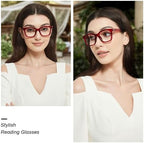 JiSoo Square Oversized Reading Glasses Women 2.5, Chunky Stylish Designer Readers 2.5 Women with Spring Hinge, Red 2.5
