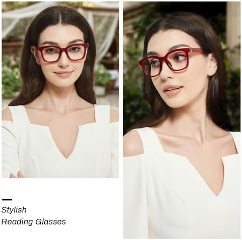 JiSoo Square Oversized Reading Glasses Women 1.5, Chunky Stylish Designer Readers 1.5 Women with Spring Hinge, Red 1.5