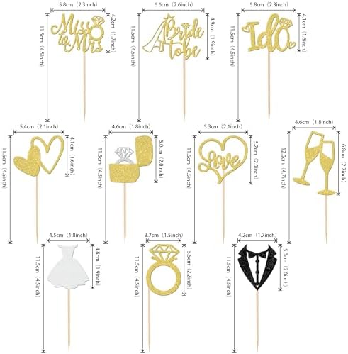 30 PCS Bride to Be Cupcake Toppers Glitter Wedding Cupcake Toppers I Do Love Heart Ring Miss to Mrs Cupcake Picks for Bridal Shower Wedding Engagement Party Cake Decorations Supplies Gold