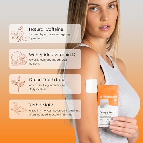 Energy Patch | Wearable Wellness for Caffeine Support with Yerba Mate Green Tea | Long Lasting Patch for 10 Hours | Vegan & Latex Free | 4 Patches Per Pack, 2 Pack