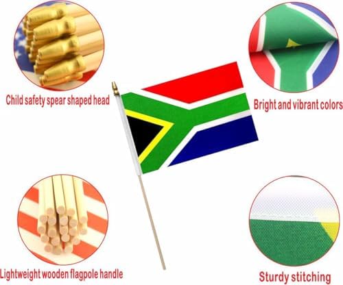 20 Pack South Africa Flags South African Stick Flag Small Mini Handheld Flags for Decorations,（ 5 × 8inches）, essential for parties and celebrations