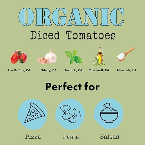 Bianco DiNapoli Organic Diced Canned Tomatoes in Puree, 14.5 Oz (Pack of 12), Vine Ripened California Grown, Perfect for Soups, Sauces, Pasta and More