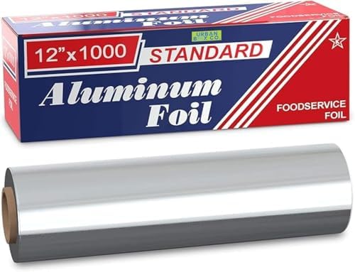 Urban Box Co. 12"x1000' Standard Aluminum Foil Roll Commercial-Grade Silver Wrap for Food Service, Catering, Baking & Home Use. Durable, Tear-Resistant, Heat-Safe Industrial Foil Roll