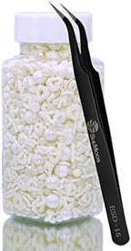White Heart and Pearl Sprinkles White Edible Pearls Heart Confetti Sprinkles Christmas Cookie Decorations Edible Sugar Pearls for Cakes,Cupcakes Toppers Baby Shower Wedding Supplies 3.35 OZ with Tweezers