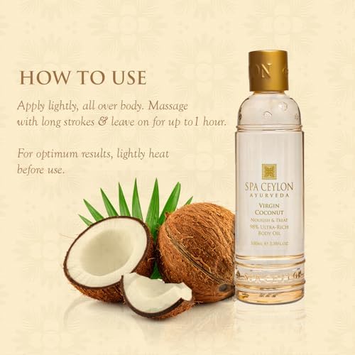 SPA CEYLON Virgin Coconut Nourish & Treat 98% Ultra-Rich Body Oil | 100% Pure and Natural | Organic Virgin Coconut Oil | Soften & Smooth | Cold Pressed | 100ml