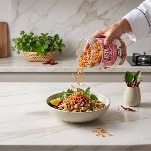 Thairaya Fried Shallot 7.05 oz. (200 grams) | Golden Brown Crispy & Aromatic Product of Thailand Authentic Asian-Style Onion Topping Perfect for asian food.