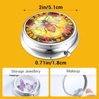 Sibba 2Pcs Portable Medicine Pill Case Moisture Proof Pocket Pill Organizer Dispenser Cute Compact Nice Tablet Box Bee&Butterfliy Medicine Pills Box Metal Pillbox with Mirror for Vitamins, Fish Oil