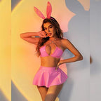 FYMNSI Women Rave Outfits Halloween Musical Festival Costume PU Leather Lingerie Bra Briefs Skirt Headband for Party Dancing