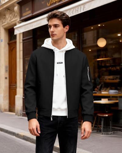 WULFUL Men's Bomber Jacket Lightweight Casual Windbreaker Zip Up Coat with Pocket
