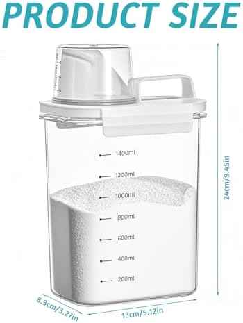 1800 ml Airtight Detergent Dispenser with Measuring Cup, Washing Powder Storage Box, Washing Powder Dispenser, Laundry Detergent Box Storage Container for Detergent Washing Powder