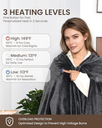 Cordless Heated Blanket with Hood, USB Battery Powered Heated Wearable Blanket with 9 Heating Zones, 20000 mAh Power Bank, 3 Levels, Portable Heated Throw Blanket, Heated Shawl (Warm Cozy Gray)