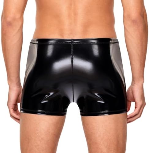 iiniim Men's Waterproof Latex Shorts Glossy PU Boxer Shorts Hot Pants Clubwear for Rave Party