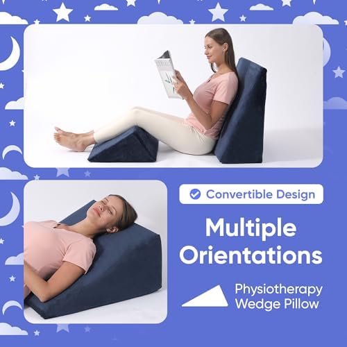 AllSett Health Bed Wedge Pillow – 2 Separate Memory Foam Incline Cushions, System for Legs, Knees and Back Support Pillow