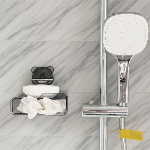 Suction Cup soap Holder Shower Dish with Drainage Holes, No Drill Wall Mounted for Bathroom Shower, Kitchen Sink Laundry and Vanity Soap Holder (Gray 1PCS)
