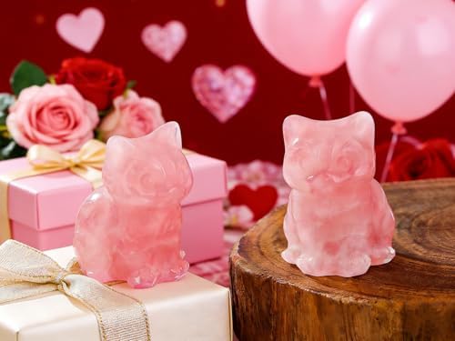 DUQGUHO Cat Decor Rose Quartz Cat Crystal Figurines Mom Crystals Gifts for Cat Lovers Men Women Lucky Cute Cat Statue Pink Gift Decor Mothers Cute Decoration 1PC