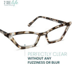 2SeeLife Premium Cat Eye Reading Glasses for Women – Narrow-Medium Fit, Sturdy Frame, Spring Hinges, Stylish Funky Readers, Clear Tortoise, +1.25