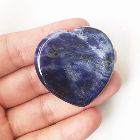 Natural Sodalite Heart Chakra Thumb Worry Stone,Hand Carved Healing Crystal Shaped Stone for Anxiety Stress Relief Meditation