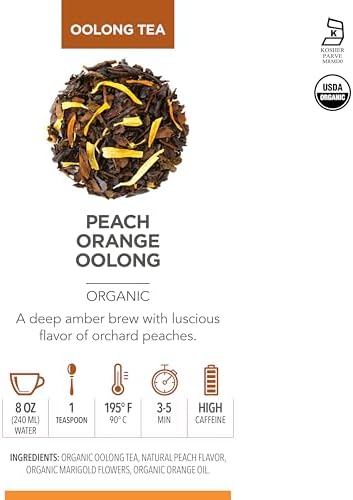Teabloom Organic Oolong Tea, Peach Orange Loose Leaf Tea, USDA Certified Organic, Fresh Whole Leaf Blend in Reusable Gift Canister, 2.29 oz/65 g Canister Makes 35-50 Cups